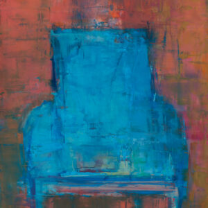 Extinct Series by Elena Zolotnitsky. blue chair oil painting on Mylar mounted and framed.