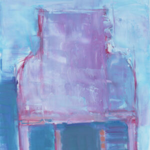 Extinct Series by Elena Zolotnitsky. orange chair oil painting on Mylar mounted and framed.