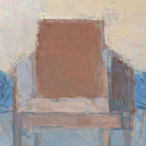 Extinct Series, American Rust, a painting by Elena Zolotnitsky pink chair on blue