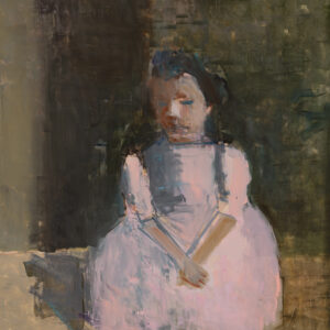 Cream Puff, a painting of a girl in pink oil on mylar by Elena Zolotnitsky