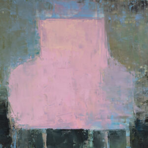 Extinct Series by Elena Zolotnitsky. Pink chair oil painting on Mylar mounted and framed.