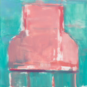 Extinct Series by Elena Zolotnitsky. Pink chair oil painting on Mylar mounted and framed.