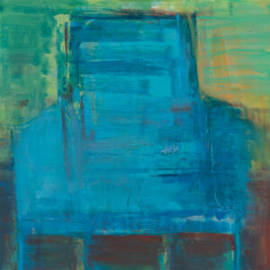 Extinct Series by Elena Zolotnitsky. blue chair oil painting on Mylar mounted and framed.
