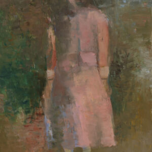 Girl in Pink, oil painting on mylar by artist, Elena Zolotnitsky