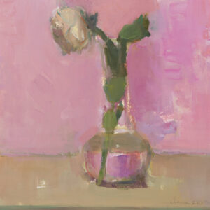 Lady Jane, pink floral oil painting on paper by Elena Zolotnitsky