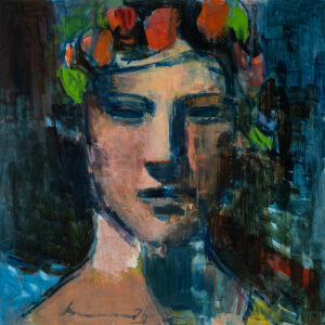 Oil on mylar on panel. Original painting by Elena Zolotnitsky. Girl with florals