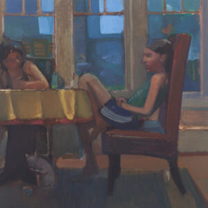 Waiting, a painting by Elena Zolotnitsky, two children at the table